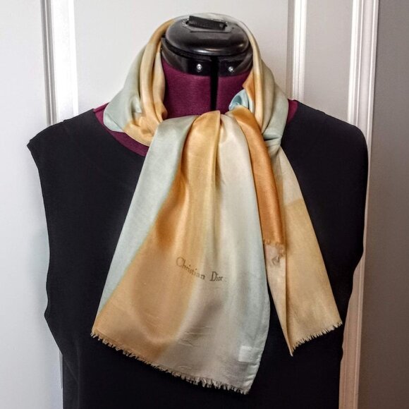 Vintage Christian Dior Silk Fringed Oblong Scarf - Picture 1 of 6